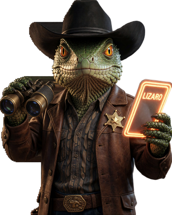 Lizard-Cowboy Maskottchen mit Wettschein f&uuml;r Lizaro Sportwetten und Live Betting