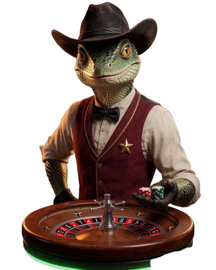 Lizard-Cowboy Live Dealer mit Roulette Rad f&uuml;r das Lizaro Live Casino Erlebnis