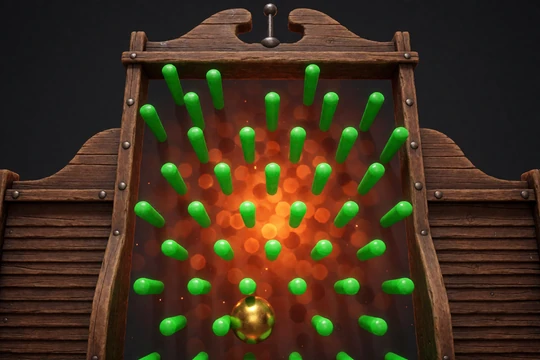 Plinko Board mit gr&uuml;nen Neon-Pegs als Lizaro Casino Instant Game