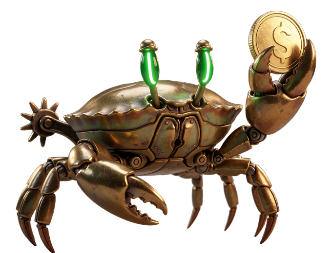 Mechanische Messingkrabbe mit Goldm&uuml;nze als Lizaro Bonus Crab Shop Belohnung