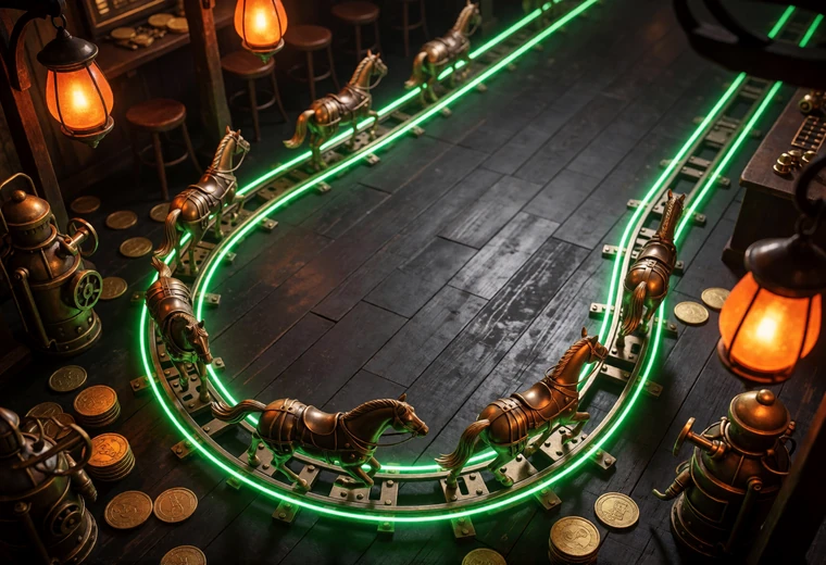 Mechanische Pferderennbahn mit Neon Schienen f&uuml;r Lizaro Virtual Sports Sportwetten