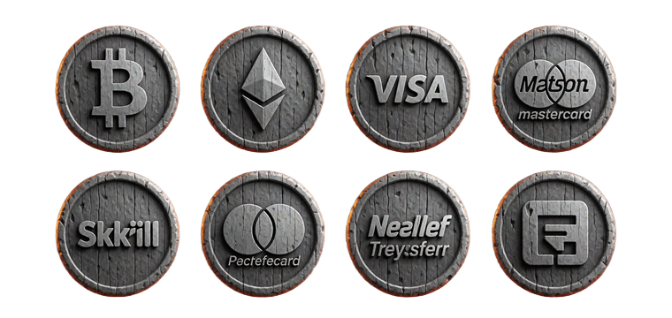 Holz Token mit Zahlungsarten f&uuml;r Lizaro Casino Krypto Fiat und Bank Transfer